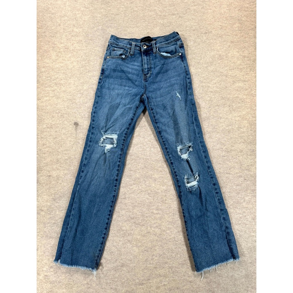 Kendall+Kylie High Rise Slim Straight Jeans Women 3/26 Blue Distressed KK23793BR